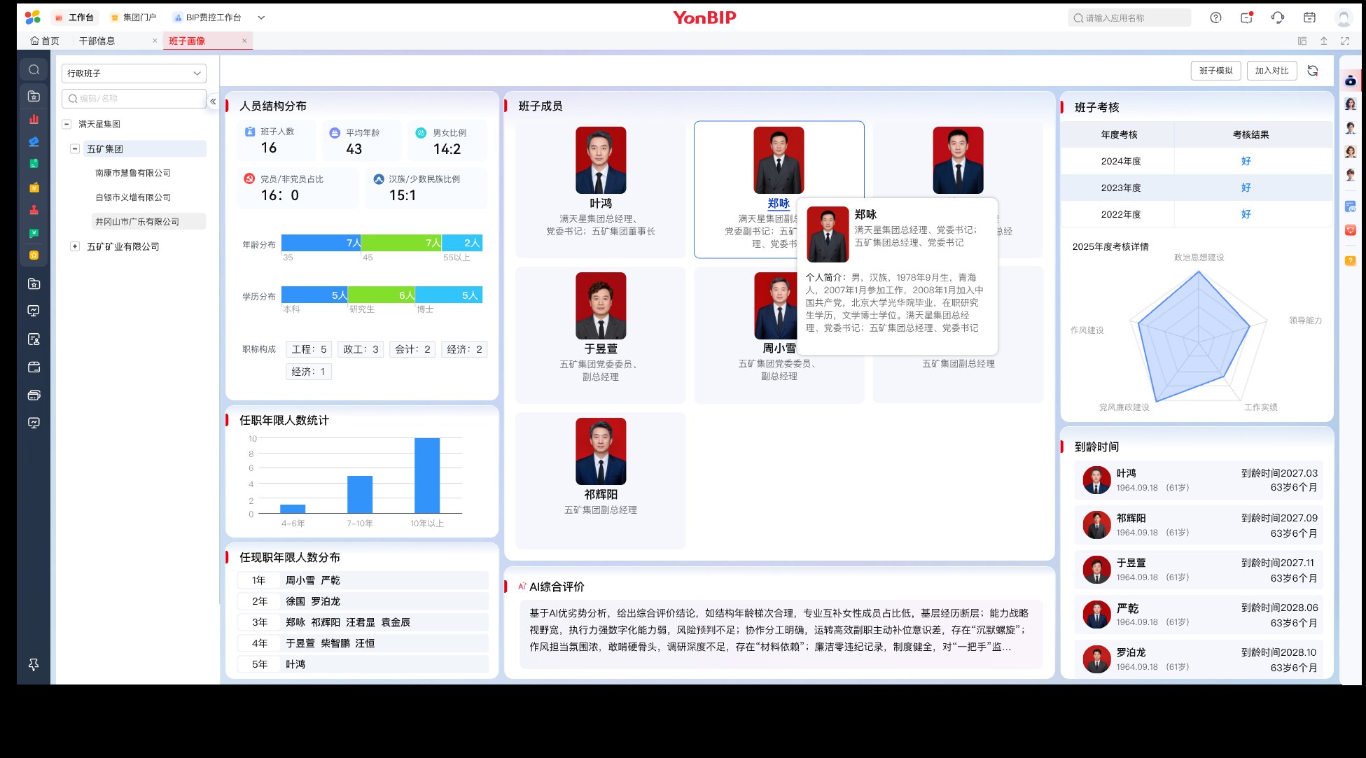 班子画像:班子情况综合分析,洞察管理现状与风险